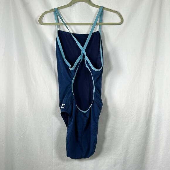 Women's Solid Flyback Training One Piece Blue Endurance+ 14/40 - Picture 5 of 6